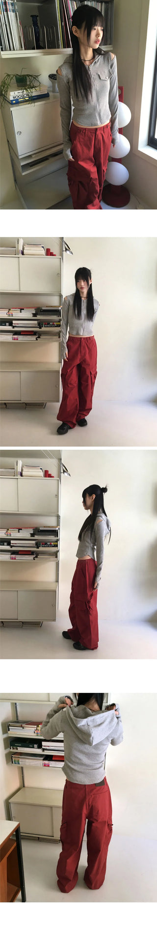 Mund shoulder sleeve slit cutout warmer Ribbed -up