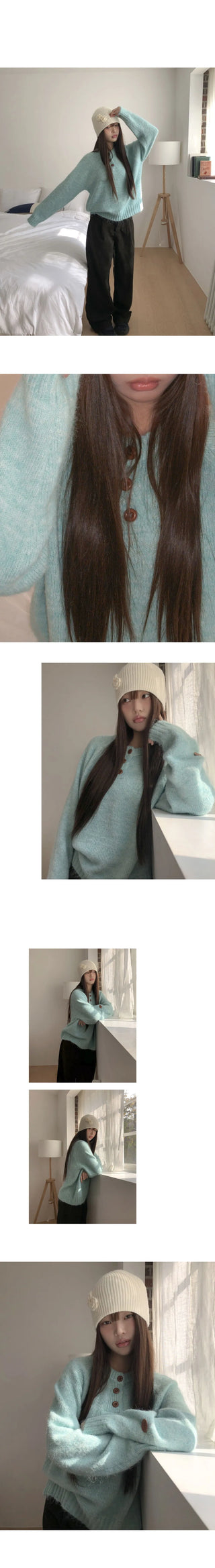 Shaha Henley Neck Button Overfit Knitwear