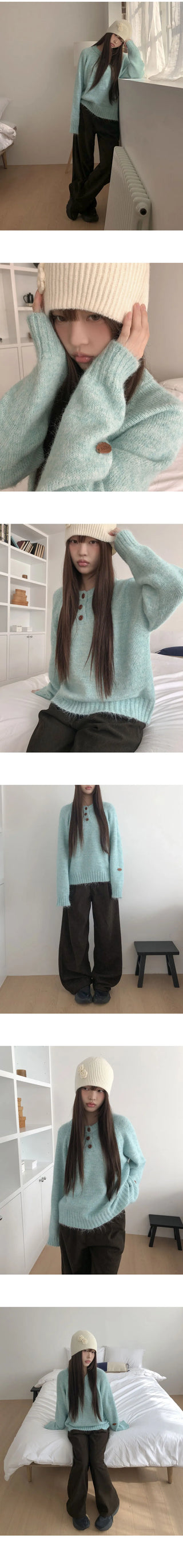 Shaha Henley Neck Button Overfit Knitwear