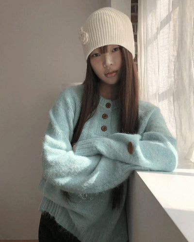 Shaha Henley Neck Button Overfit Knitwear