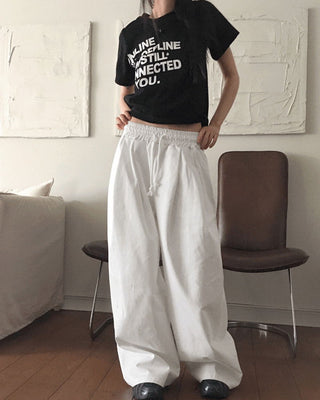 Pvit two-pin tuck banding cotton long wide pants
