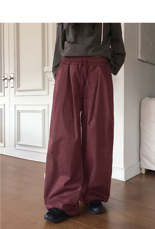 Pvit two-pin tuck banding cotton long wide pants