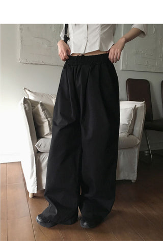 Pvit two-pin tuck banding cotton long wide pants