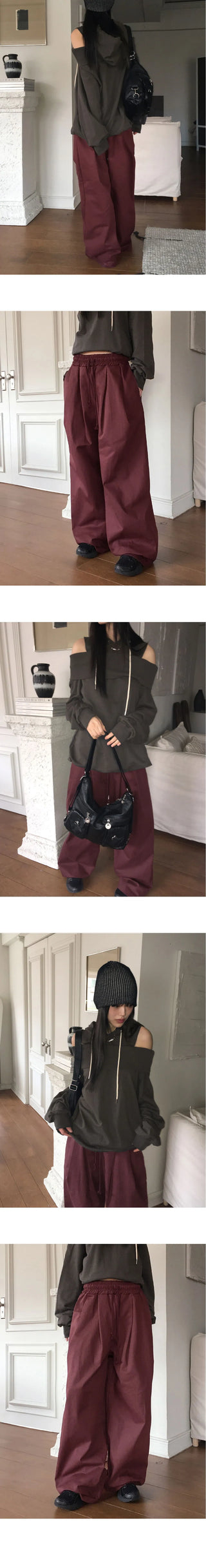 Pvit two-pin tuck banding cotton long wide pants