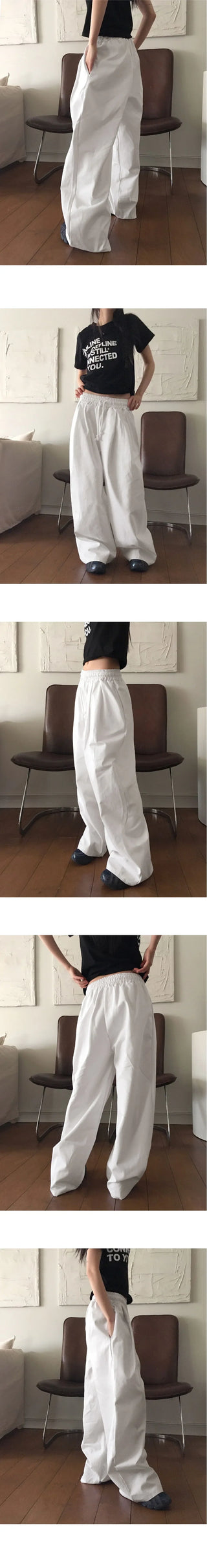 Pvit two-pin tuck banding cotton long wide pants