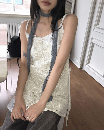 Neuron string lace color layered mini Dress