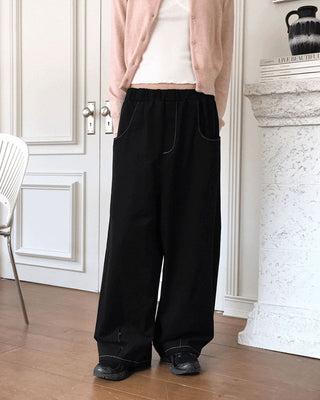 Cousin Deep Pocket Balloon Fit Stitched Cotton Banding Long Wide Pants