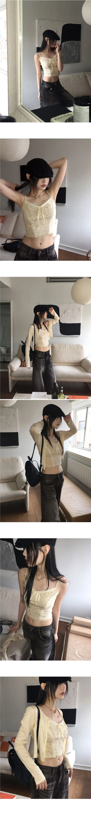 Idyll Vintage Lace Sleeveless Button Cardigan Set