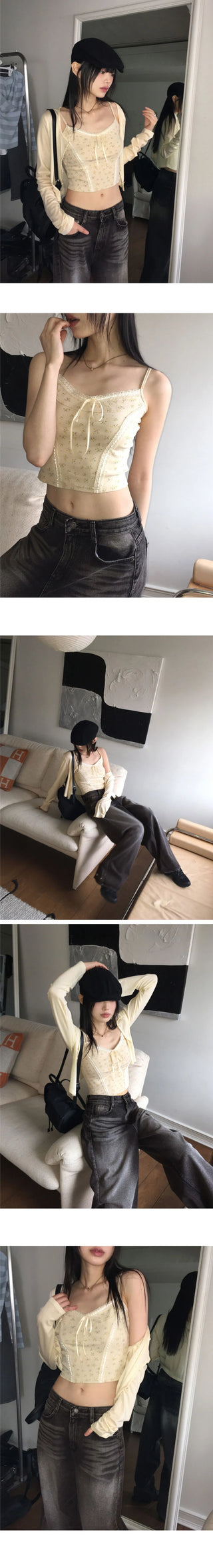 Idyll Vintage Lace Sleeveless Button Cardigan Set