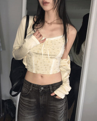 Idyll Vintage Lace Sleeveless Button Cardigan Set