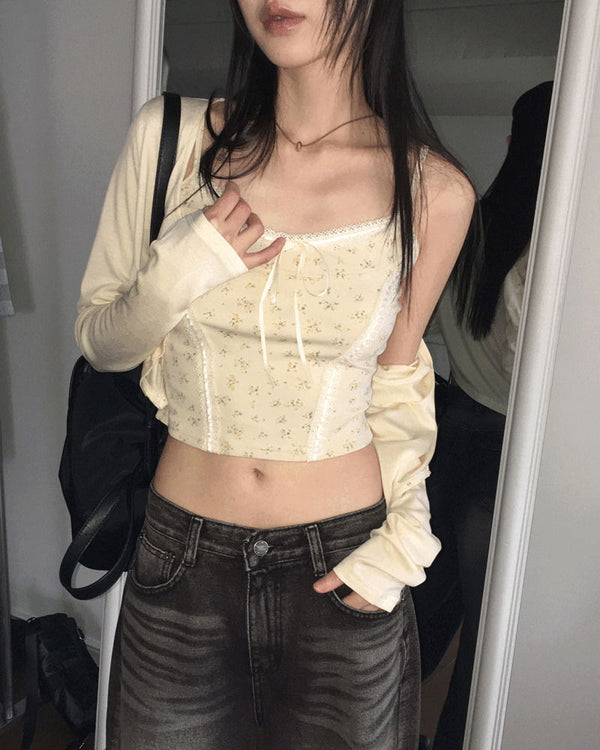 Idyll Vintage Lace Sleeveless Button Cardigan Set