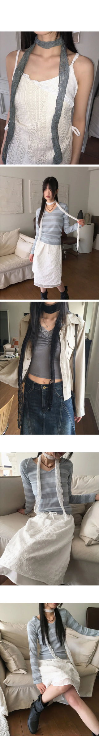 Vinton see-through vintage lace long muffler scarf