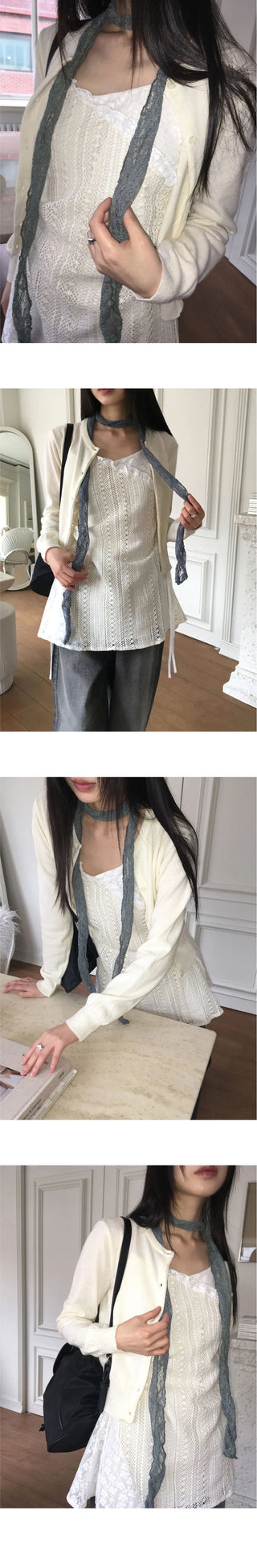 Vinton see-through vintage lace long muffler scarf