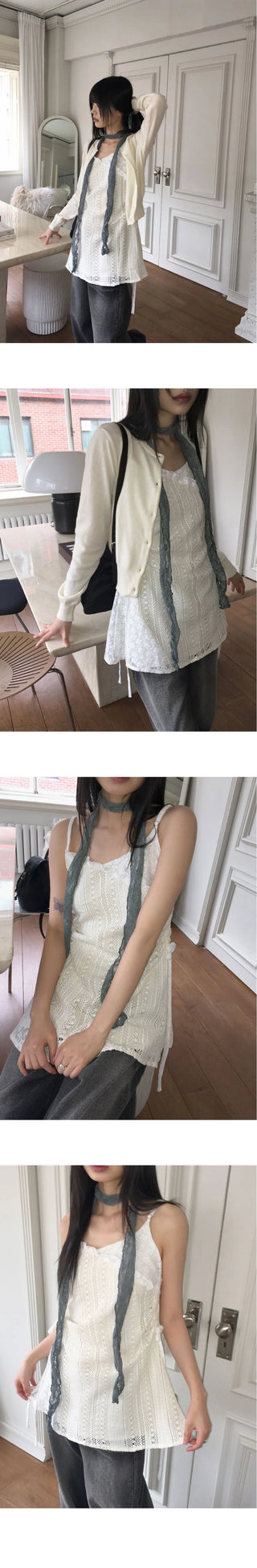 Vinton see-through vintage lace long muffler scarf