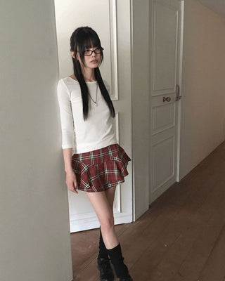 Toode Basic Plain Layered Cotton Round 3/4 Sleeve T-Shirt