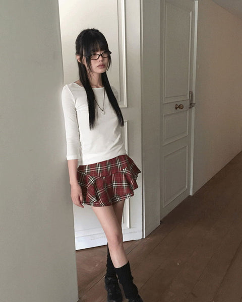 Toode Basic Plain Layered Cotton Round 3/4 Sleeve T-Shirt