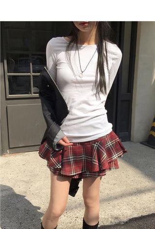 Toode Basic Plain Layered Cotton Round 3/4 Sleeve T-Shirt