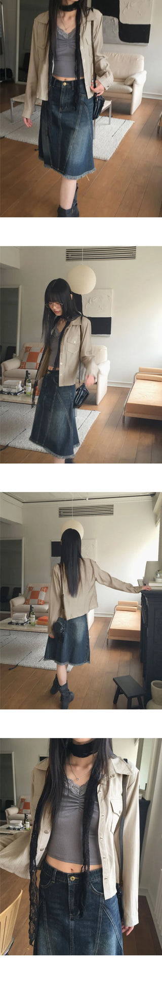 Lipe Vintage Pleated Pocket Collar Semi Cropped Long Sleeve Shirt