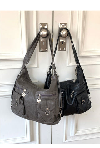 Kushal Vintage Leather Two-Pocket Two-Way Backpack Shoulder Bag