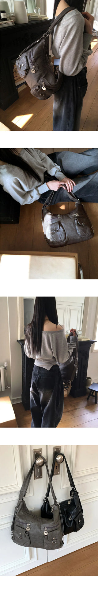 Kushal Vintage Leather Two-Pocket Two-Way Backpack Shoulder Bag