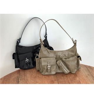 Lanew diagonal zipper pocket leather shoulder bag