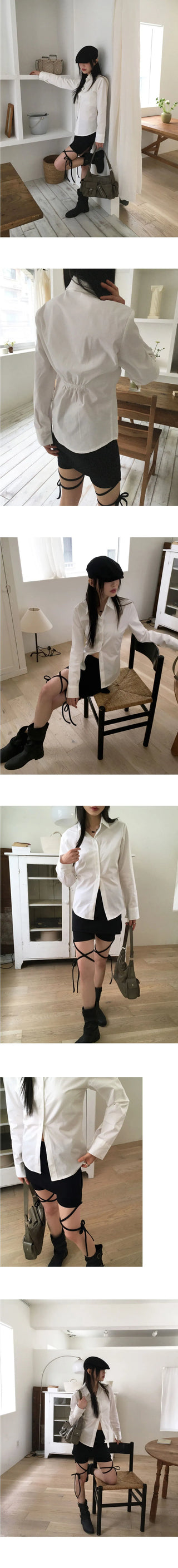 Bekan V-Neck back banding slim shirt