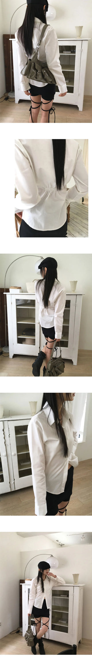 Bekan V-Neck back banding slim shirt