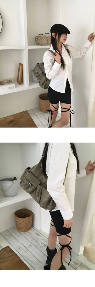 Bekan V-Neck back banding slim shirt