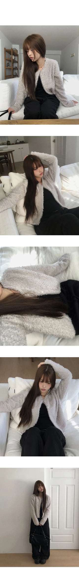 Ritu Button Crewneck Fur Cardigan