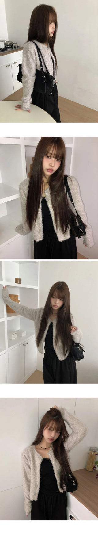 Ritu Button Crewneck Fur Cardigan