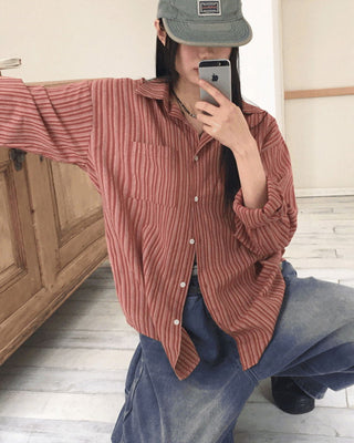 Hoots Vintage Striped Gulim Overfit Long Sleeve Shirt