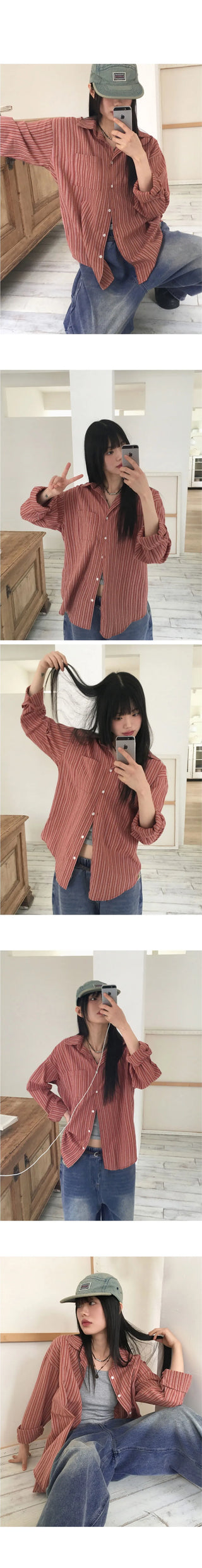 Hoots Vintage Striped Gulim Overfit Long Sleeve Shirt