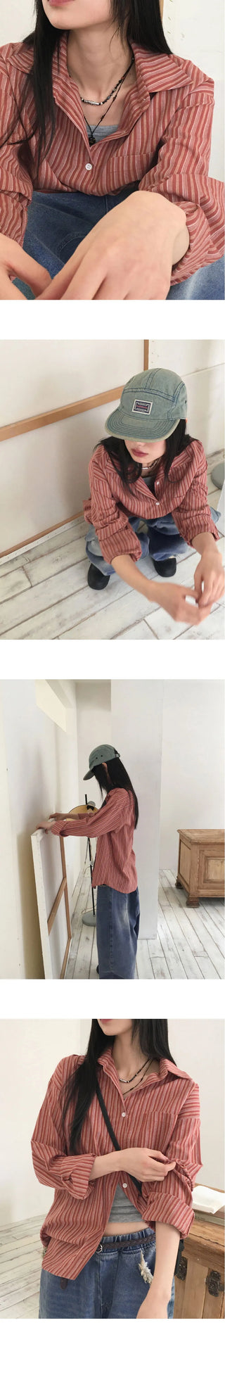 Hoots Vintage Striped Gulim Overfit Long Sleeve Shirt