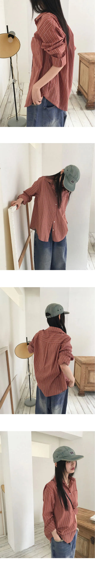 Hoots Vintage Striped Gulim Overfit Long Sleeve Shirt