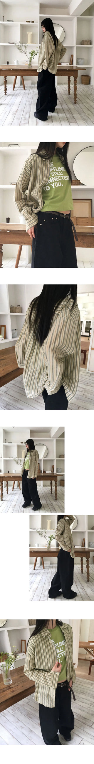 Hoots Vintage Striped Gulim Overfit Long Sleeve Shirt