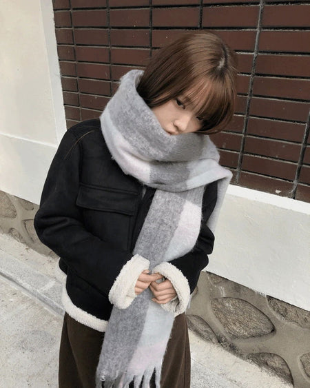 Kemin Thick Check Color Block Long Muffler