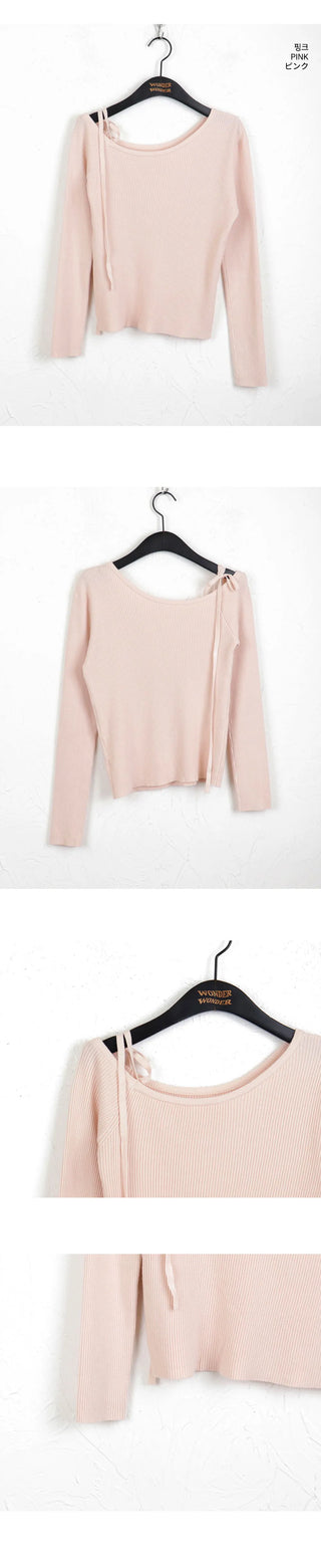 Minu Ribbon Strap One Shoulder Ribbed Knitwear