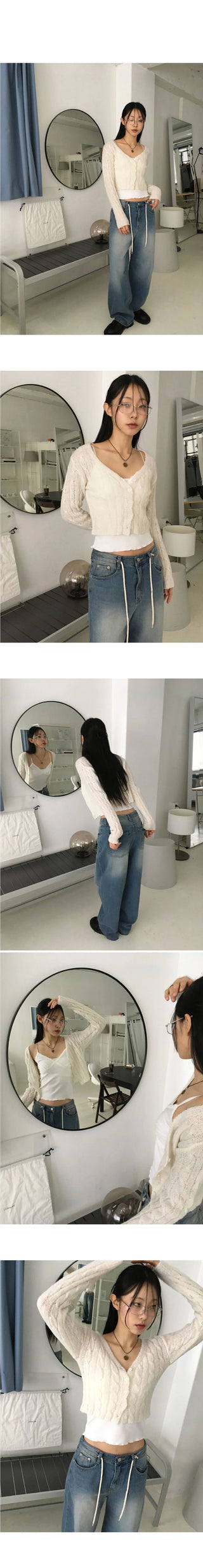 Bevel spring Twisted V-Neck crop long sleeve cardigan