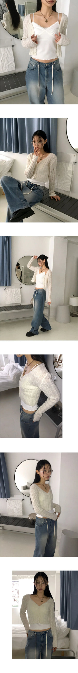 Bevel spring Twisted V-Neck crop long sleeve cardigan