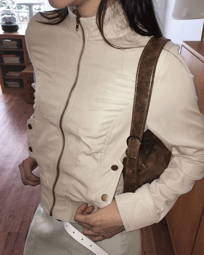Corom Y2K Vintage Split Cotton High Neck Long Sleeve Jacket