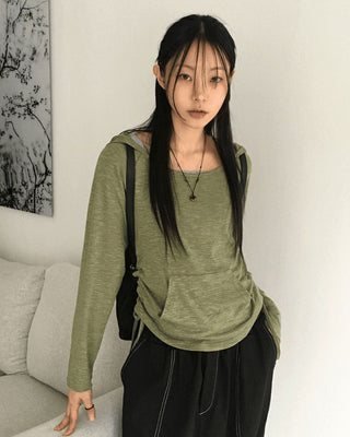 Elt Bokashi Shirring Strap Slim Hooded T-shirt
