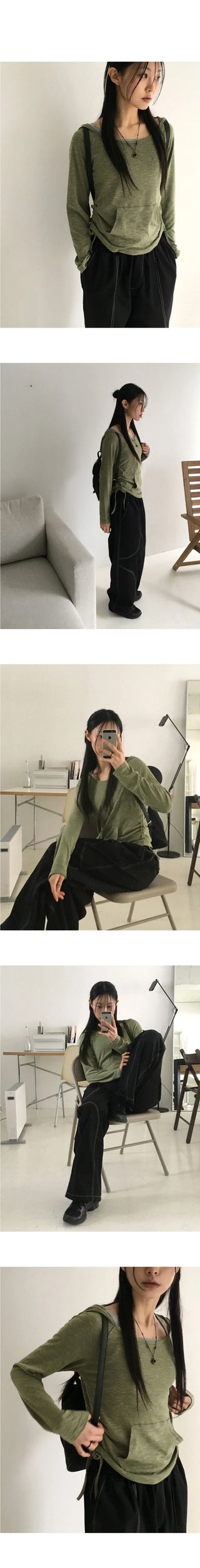 Elt Bokashi Shirring Strap Slim Hooded T-shirt