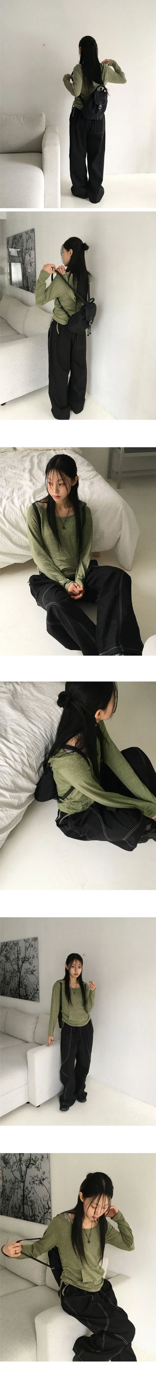 Elt Bokashi Shirring Strap Slim Hooded T-shirt