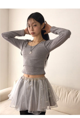 Shopee Ribbon Strap Uncut Sleeveless Ribbed T-Shirt