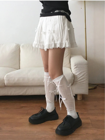 E-Shot Ballet Core Ribbon Ribbed See-through Knee Socks