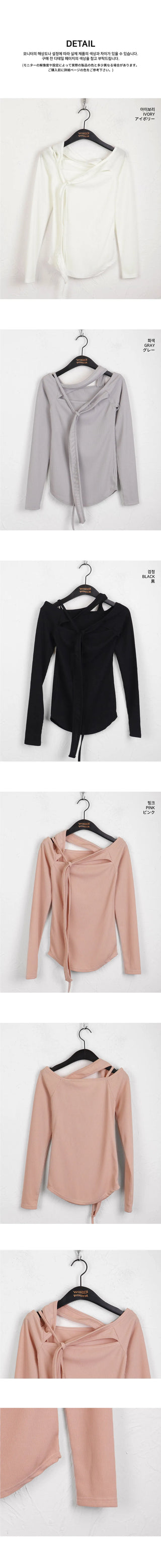 Velvet unbuttoned slit strap Ribbed rolling crop long sleeve t-shirt
