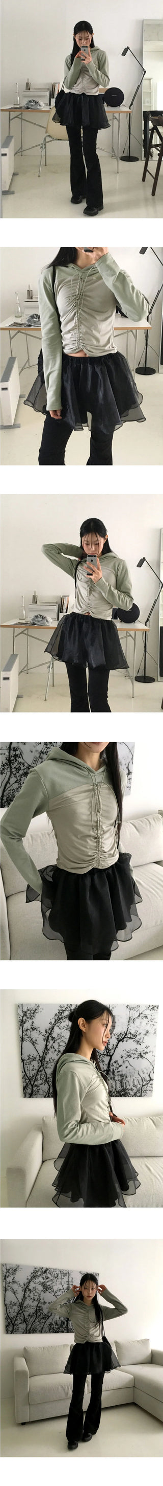 Packing color matching shirring strap hooded t-shirt
