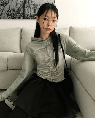 Packing color matching shirring strap hooded t-shirt