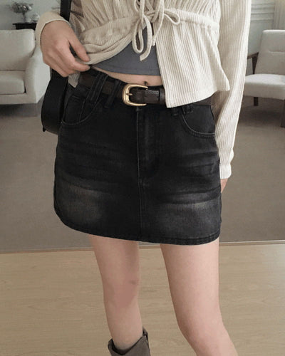 Xeric Vintage Faded Denim Mini Skirt