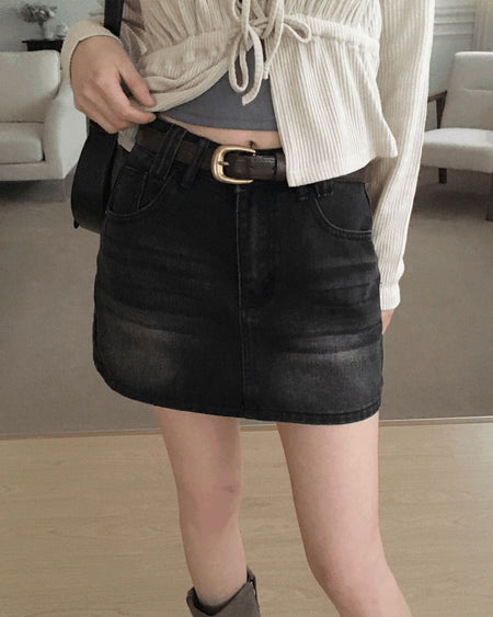 Xeric Vintage Faded Denim Mini Skirt